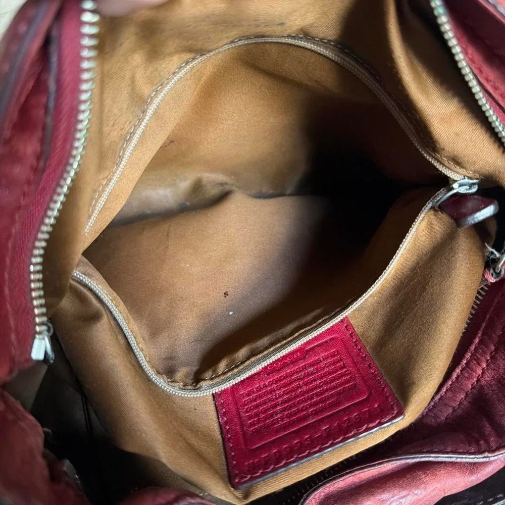 Coach VTG 2009 Red Leather Zoe Hobo Shoulder Bag Slouchy Y2k Purse F12671